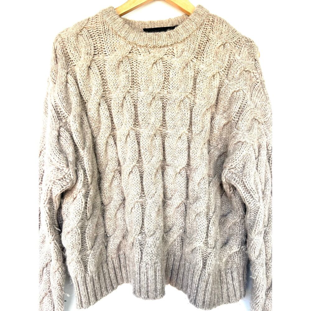 Jenni Kayne Cable Serena Crewneck Oatmeal Knit Sweater Chunky Jumper XS Tan - Picture 5 of 6